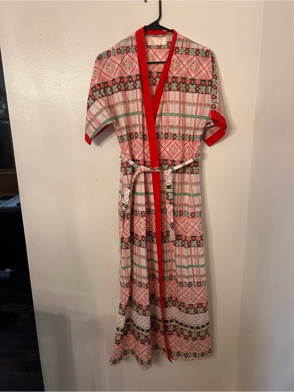 St. Michael Vintage  Red Patterned house Dress with Belt